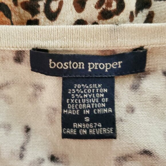 Boston Proper Animal Print Cardigan Sweater Sz S Silk Cotton Brown Sequins - Picture 4 of 5